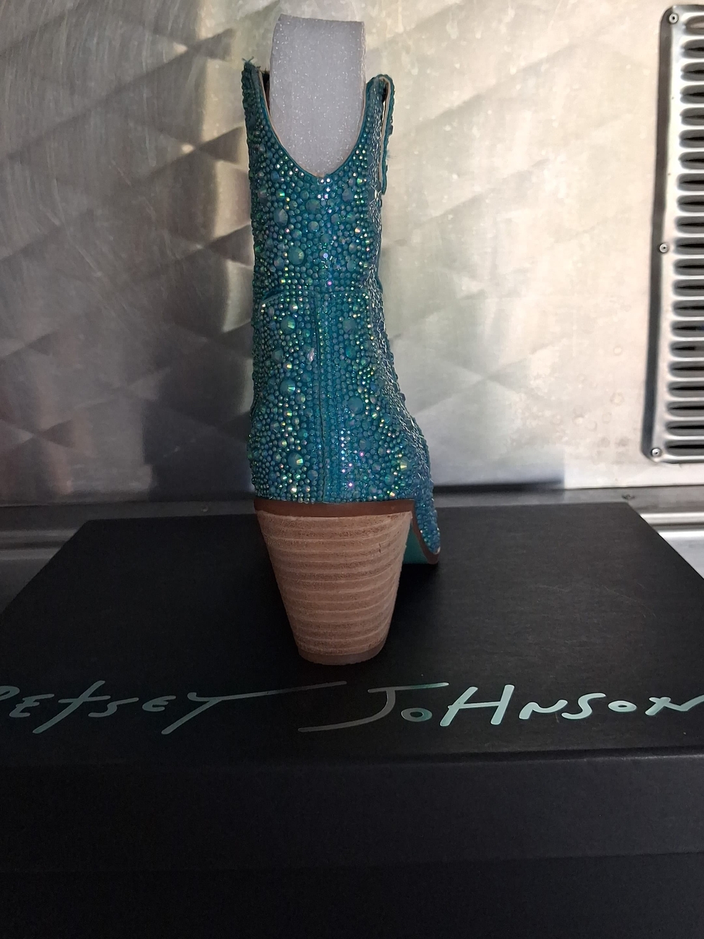 Betsey Johnson Turquoise Crystal Embellished Ankle Boot - Picture 3 of 9